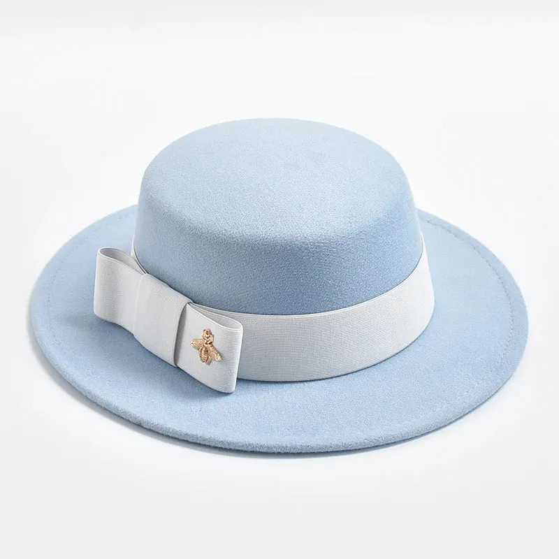 Fedora Hat for Women Elegant Flat Top Bow Jazz Hat Chapeau Femme