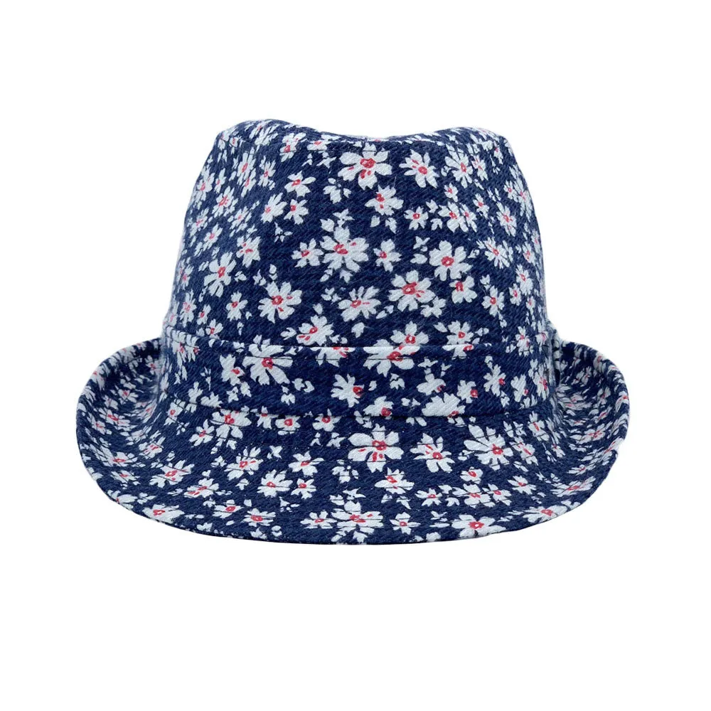 Flower Pattern Fedora Hat Short Brim Sun Hat Classic Trilby LD61516