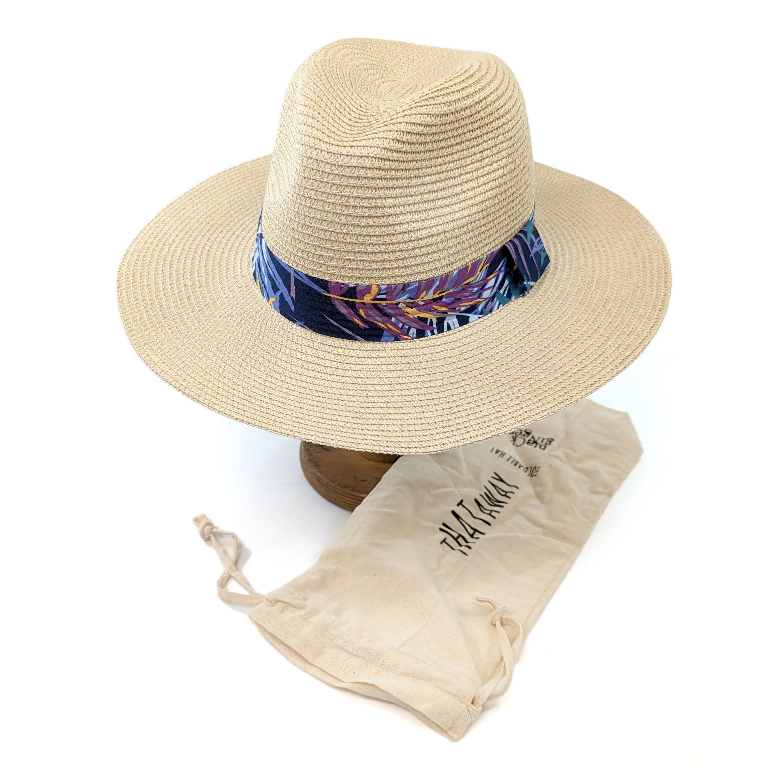 Folding Travel Panama Sun Hat with a Tropical Ribbon