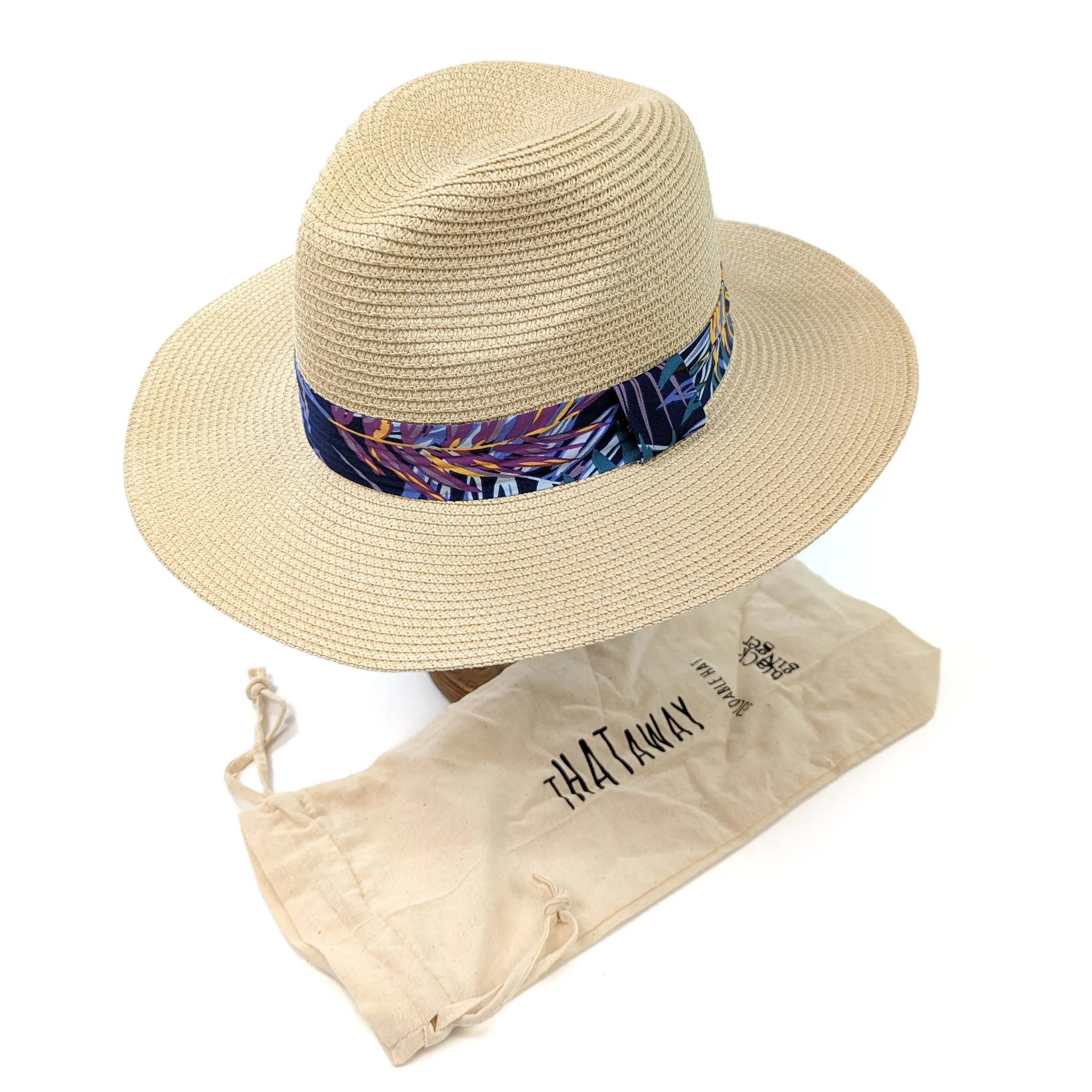 Folding Travel Panama Sun Hat with a Tropical Ribbon