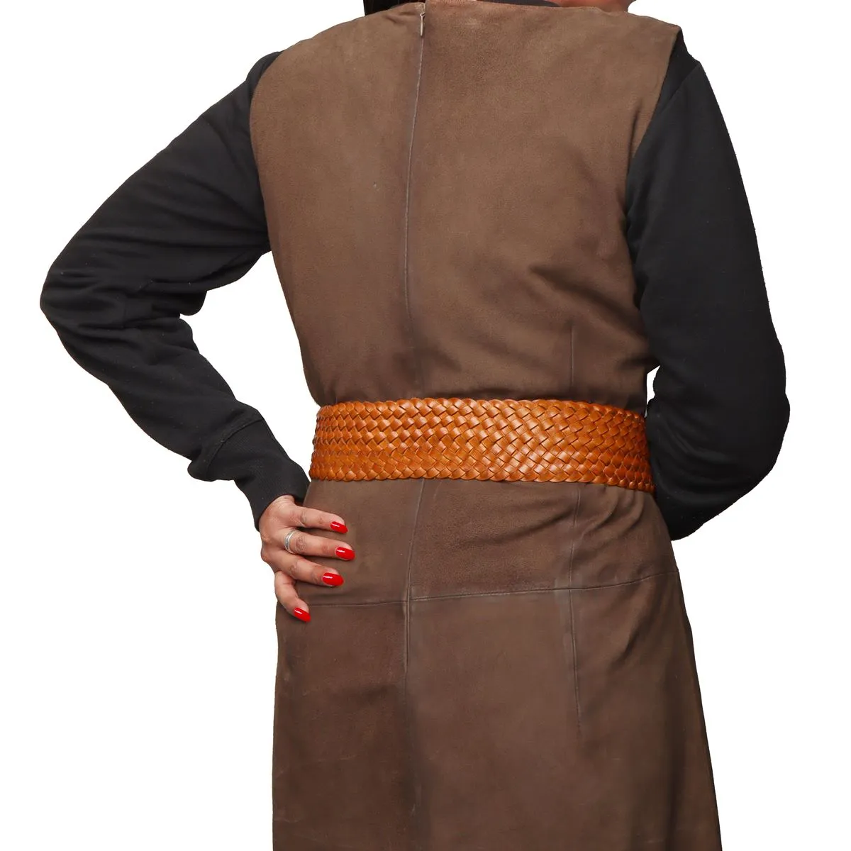 Full Hand Weaved Detailing Corset Tan Leather Buckled Belt By Brune & Bareskin