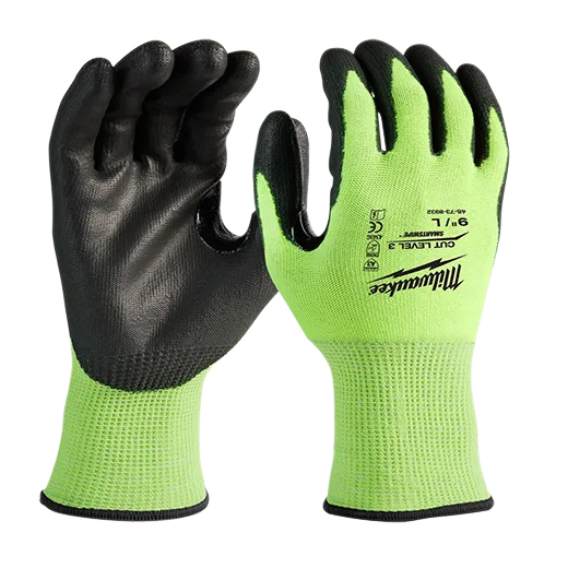 General Purpose Gloves - Milwaukee® High-Visibility Cut Level 3 Polyurethane Dipped Gloves, 12 Pack, 48-73-893B