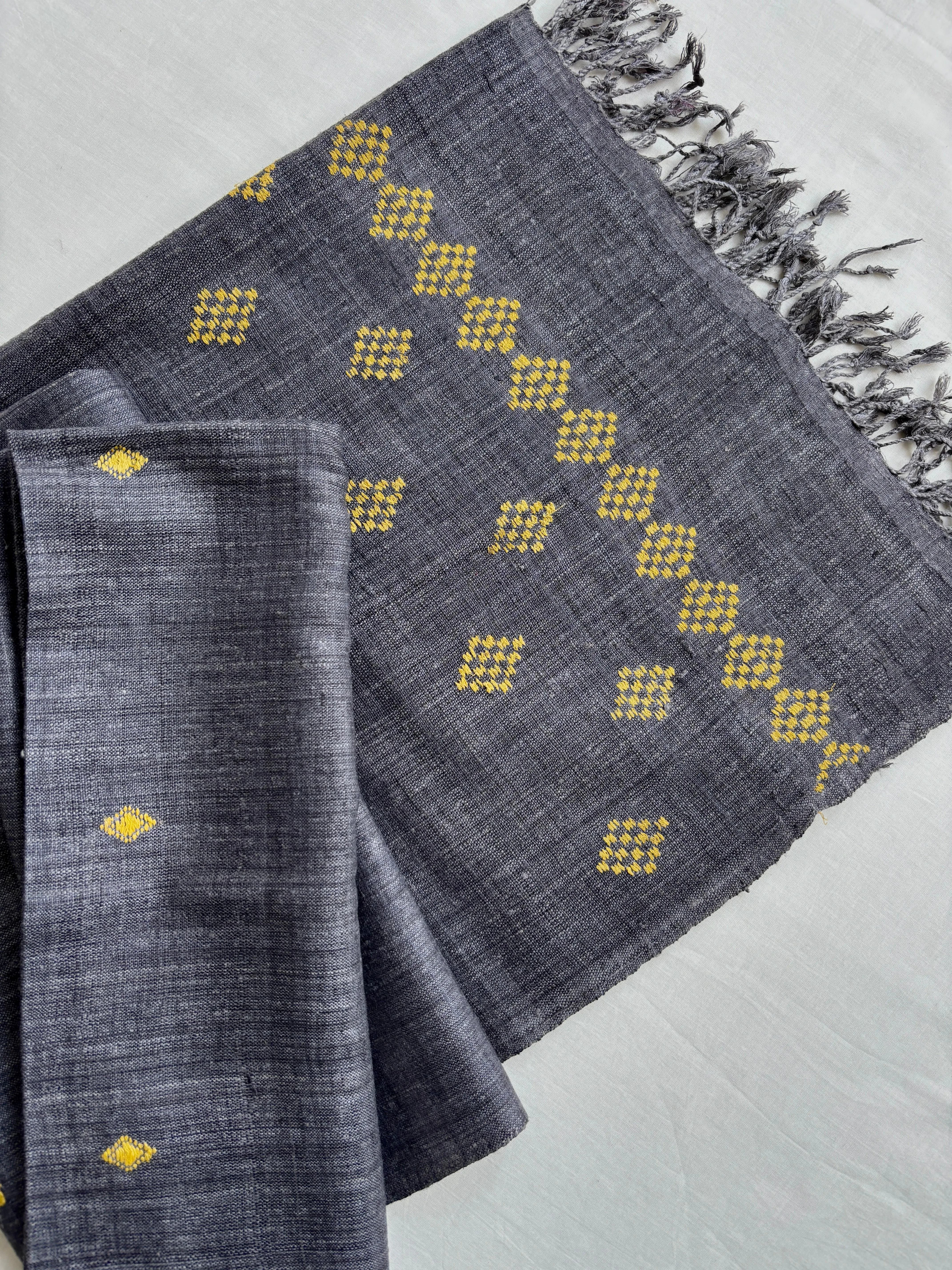 Grey Ahimsa Silk Stole with Diamond Motifs | Natural Dyes