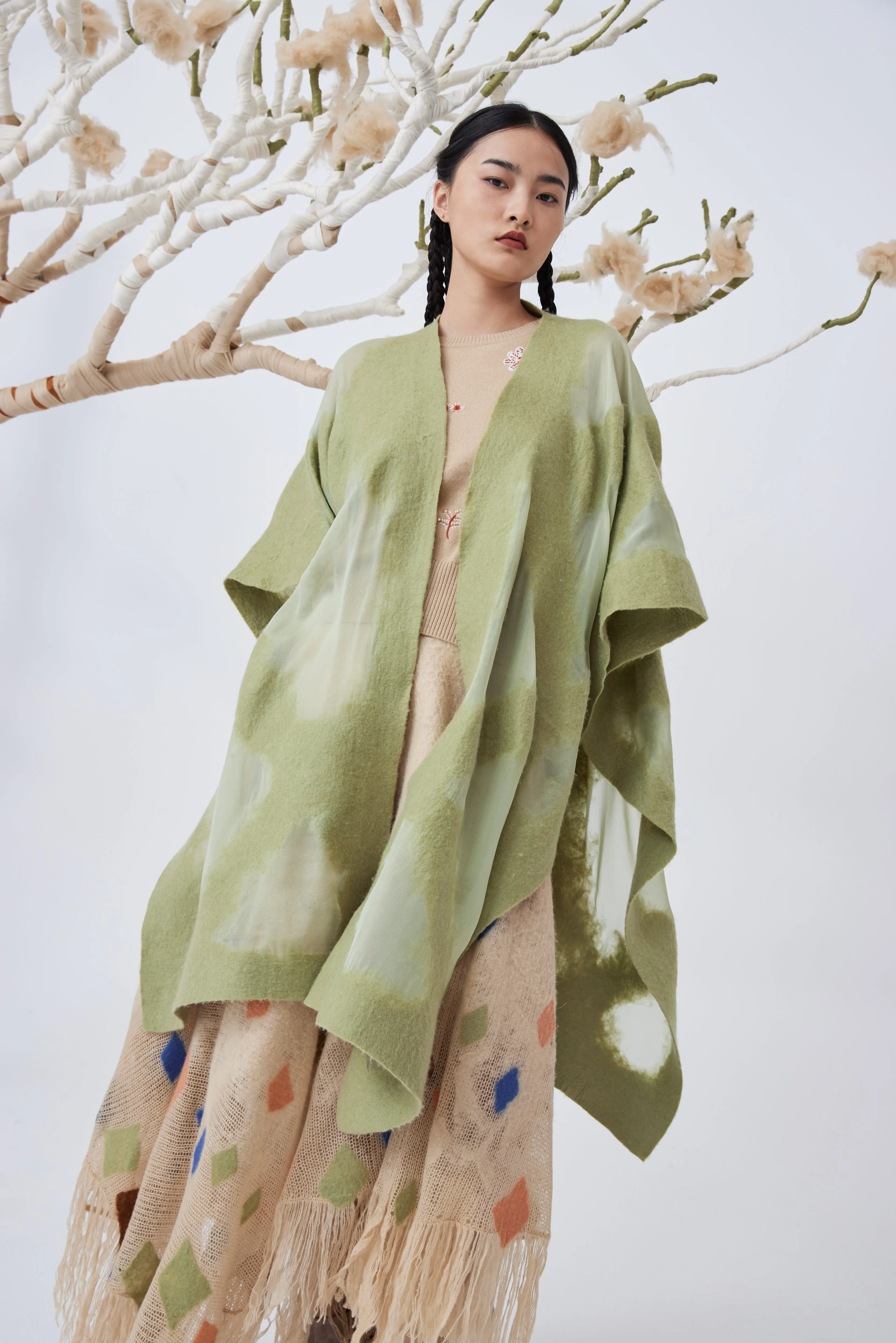 Handcrafted cashmere felting cloak