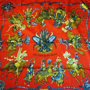 Hermes Silk Jacquard Scarf Les Fetes du Roi Soleil Salmon