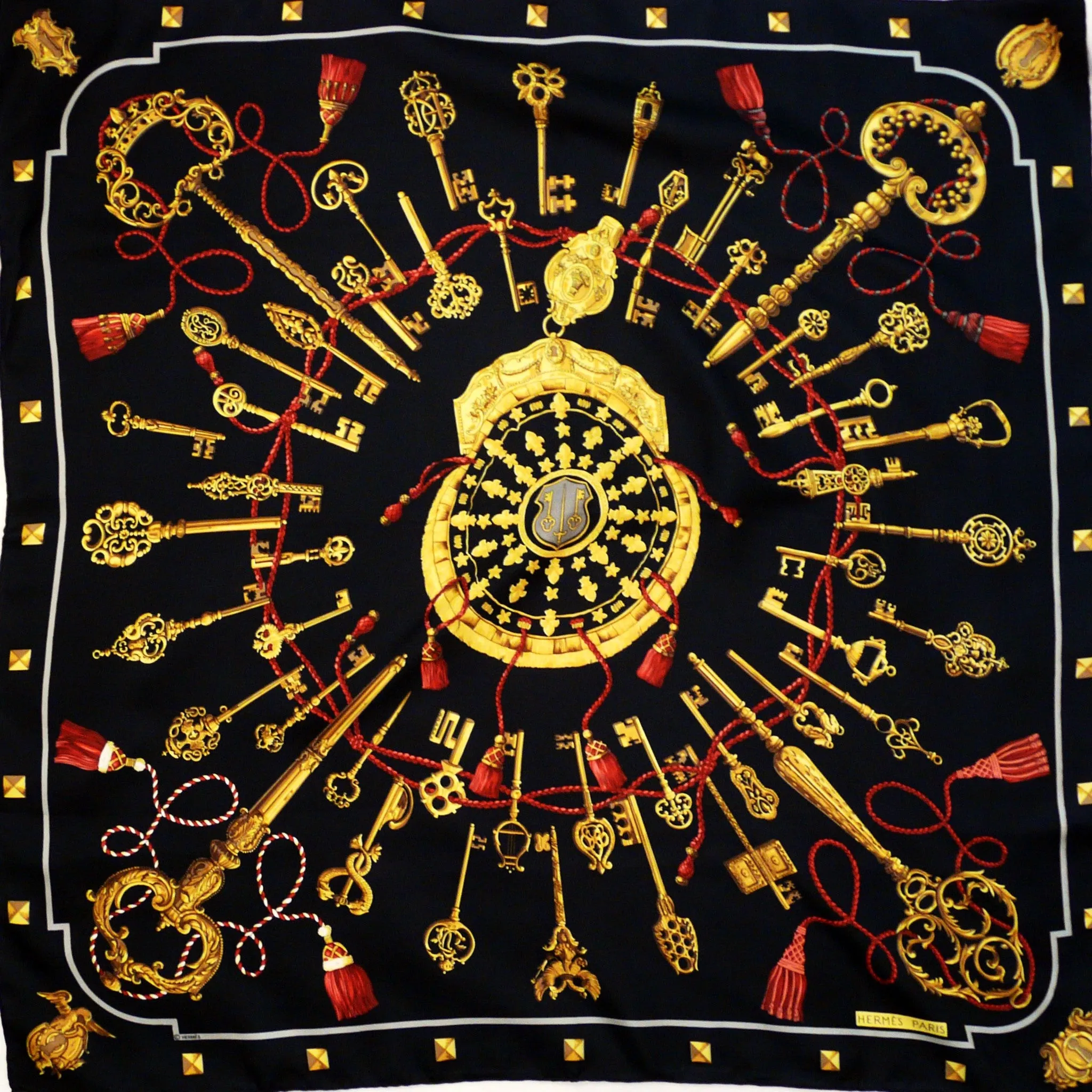 Hermes Silk Scarf Les Clefs or Les Cles or The Keys Black