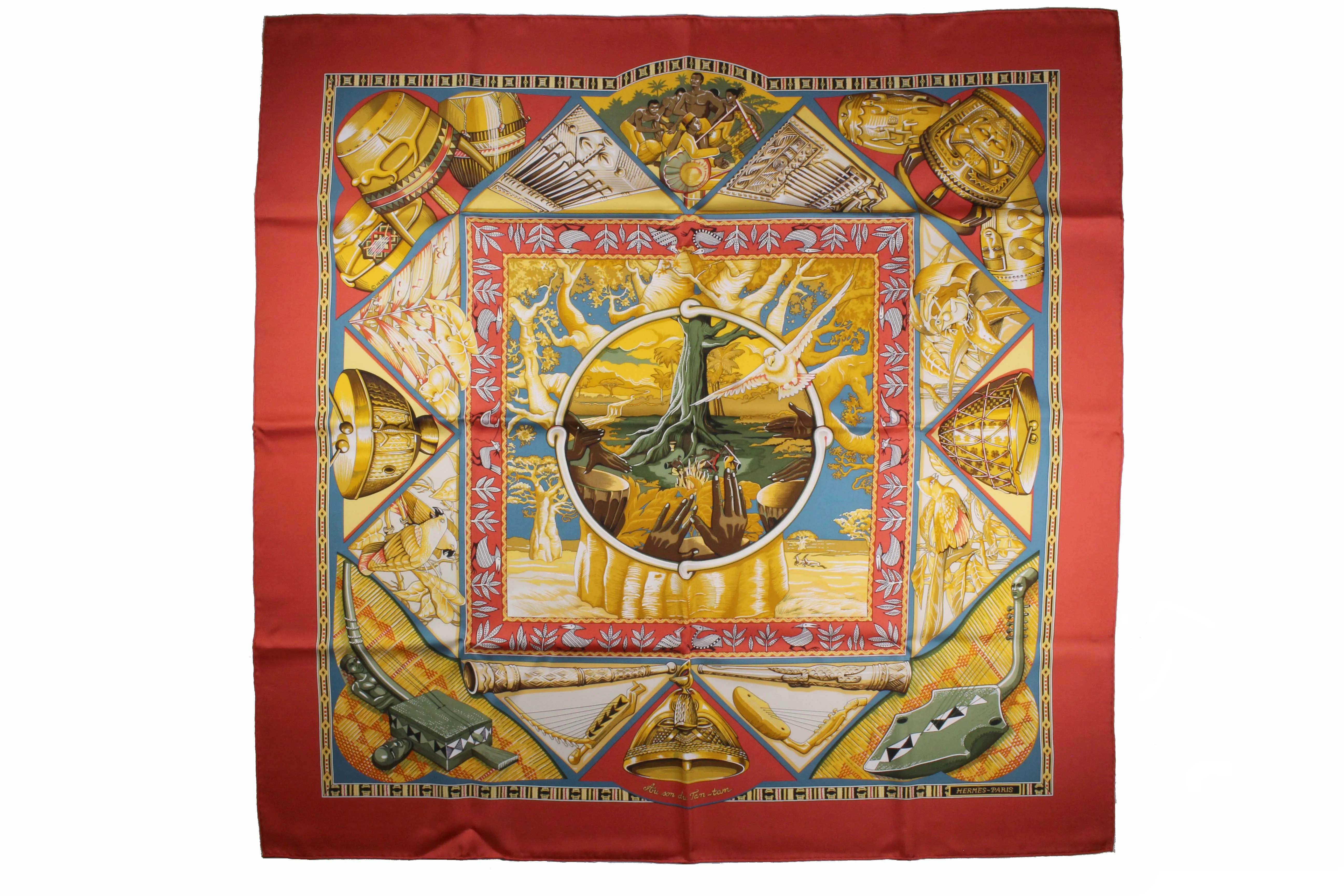 HERMÈS scarf "Au Son Du Tam-Tam” by Laurence "Toutsy" Bourthoumieux