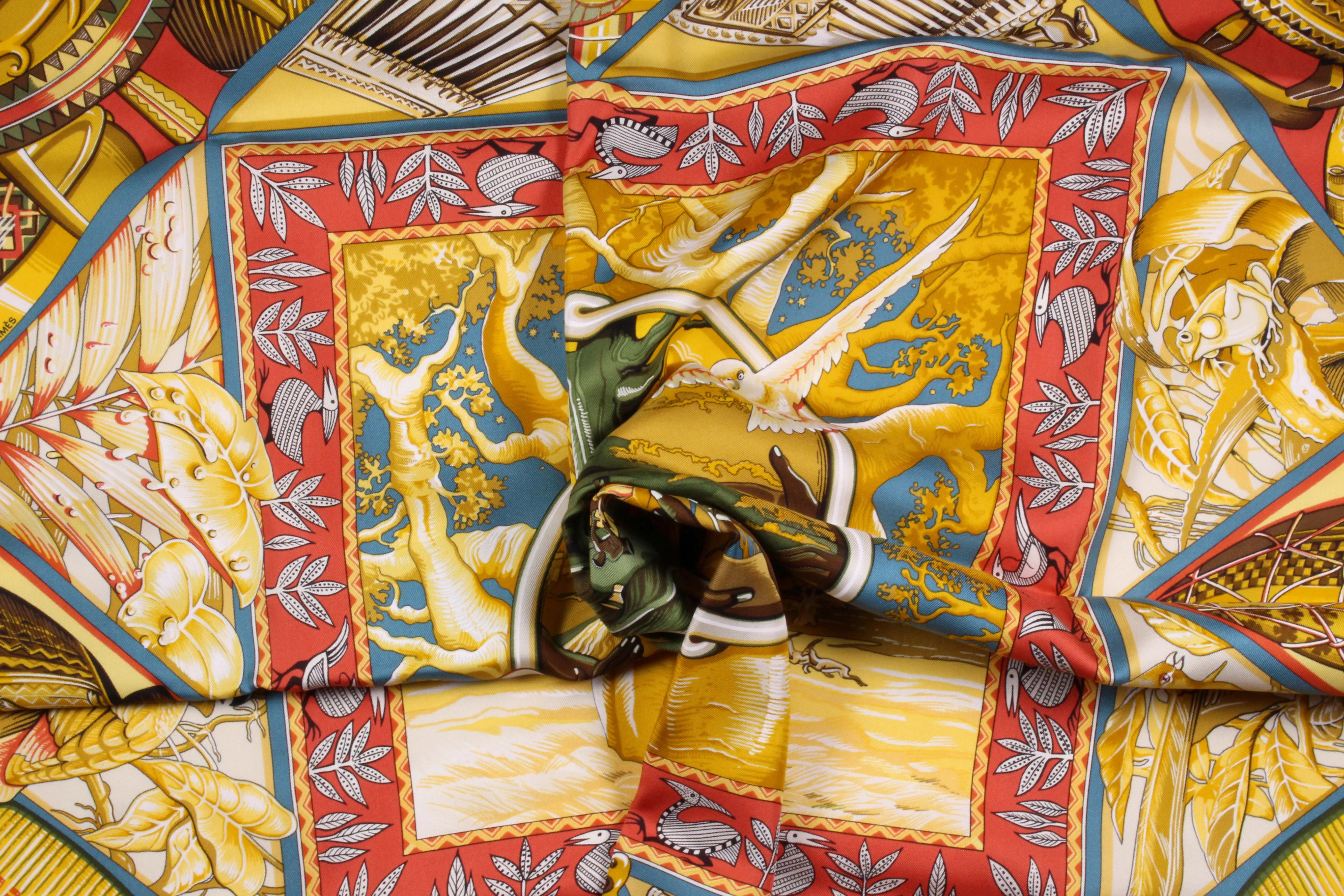 HERMÈS scarf "Au Son Du Tam-Tam” by Laurence "Toutsy" Bourthoumieux