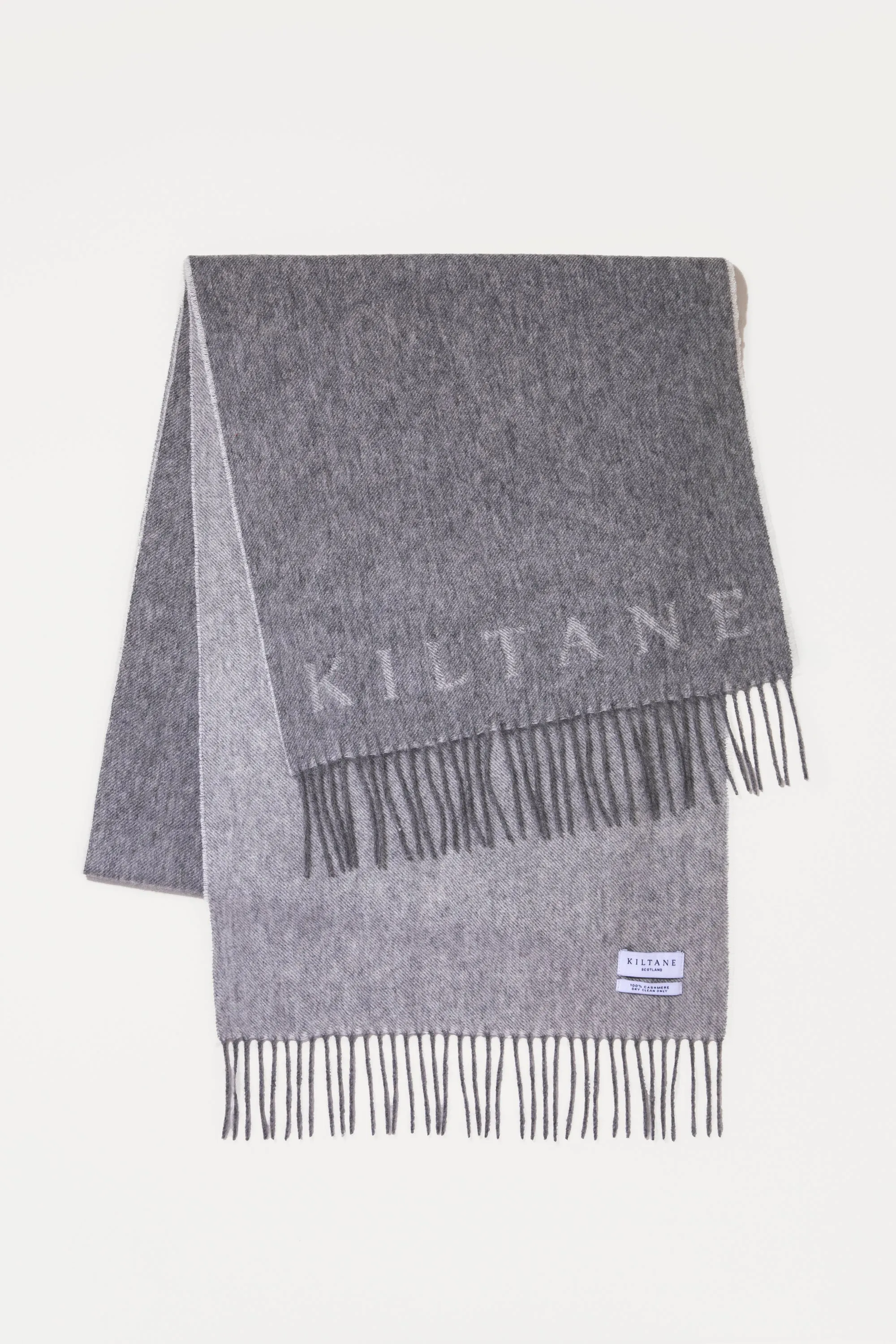 Kiltane Logo Cashmere Wide Scarf - White & Grey