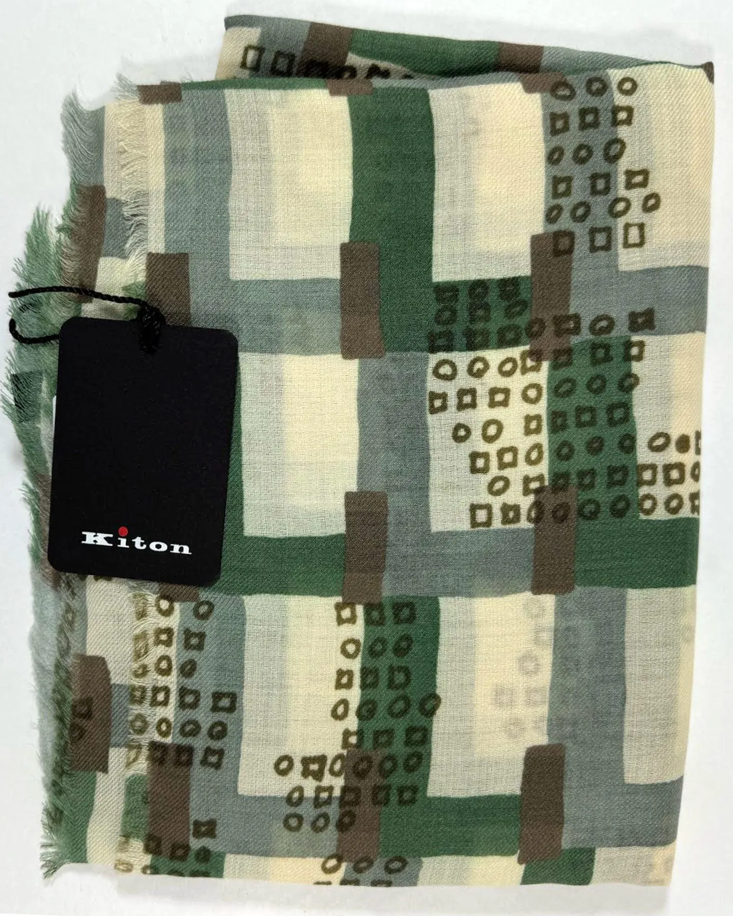 Kiton Cashmere Scarf Green Gray White Design