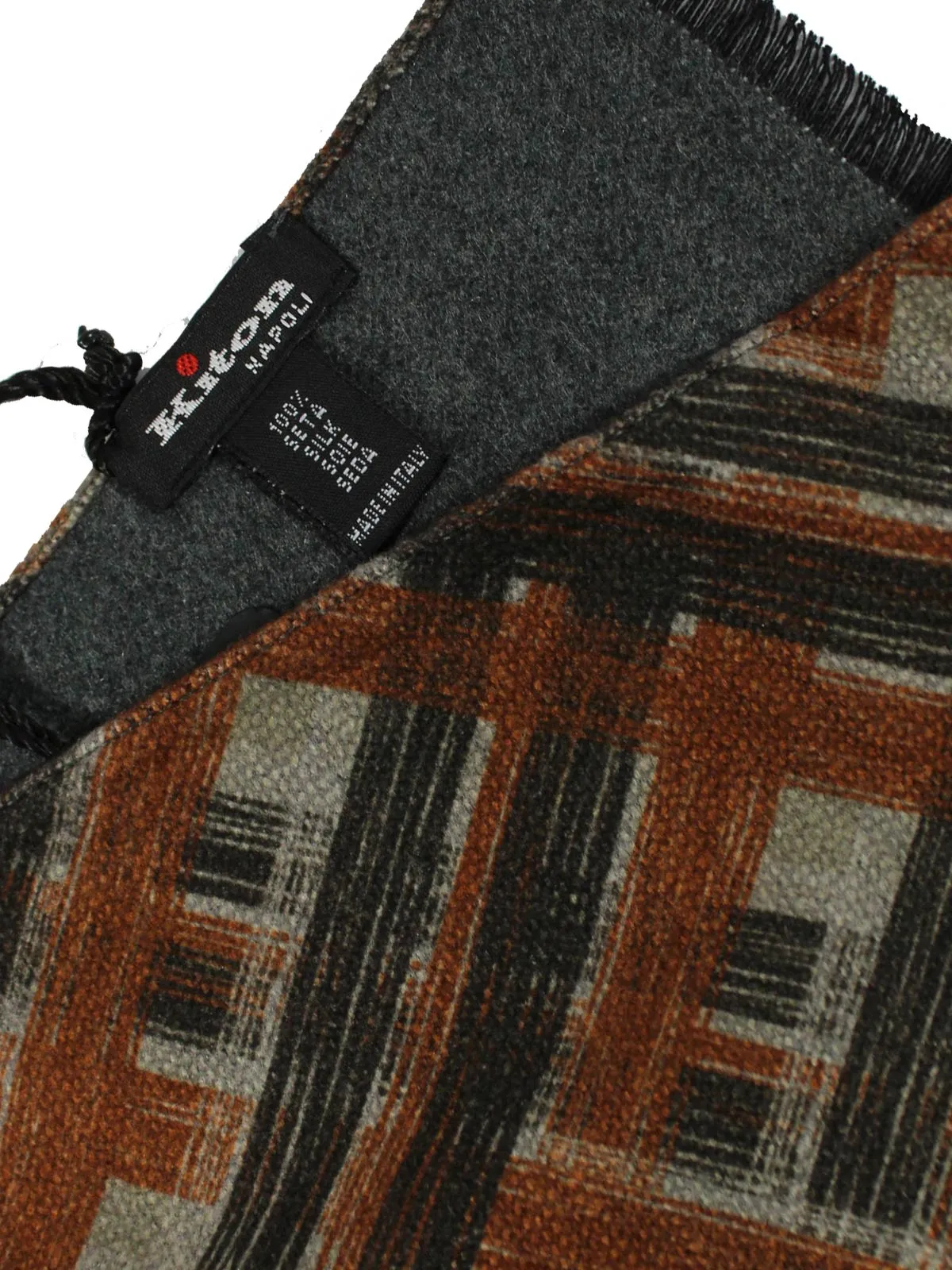 Kiton Scarf Brown Gray Black Design Silk FINAL SALE