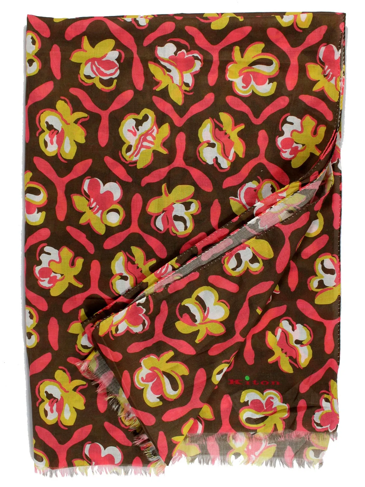 Kiton Scarf Brown Pink Floral - Cotton Shawl FINAL SALE