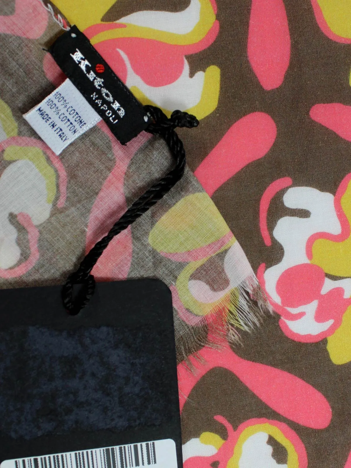 Kiton Scarf Brown Pink Floral - Cotton Shawl FINAL SALE