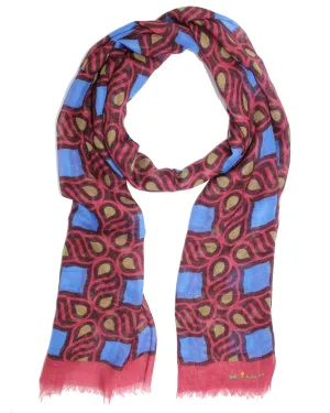 Kiton Scarf Royal Blue Bordeaux Design - Cashmere Silk Shawl