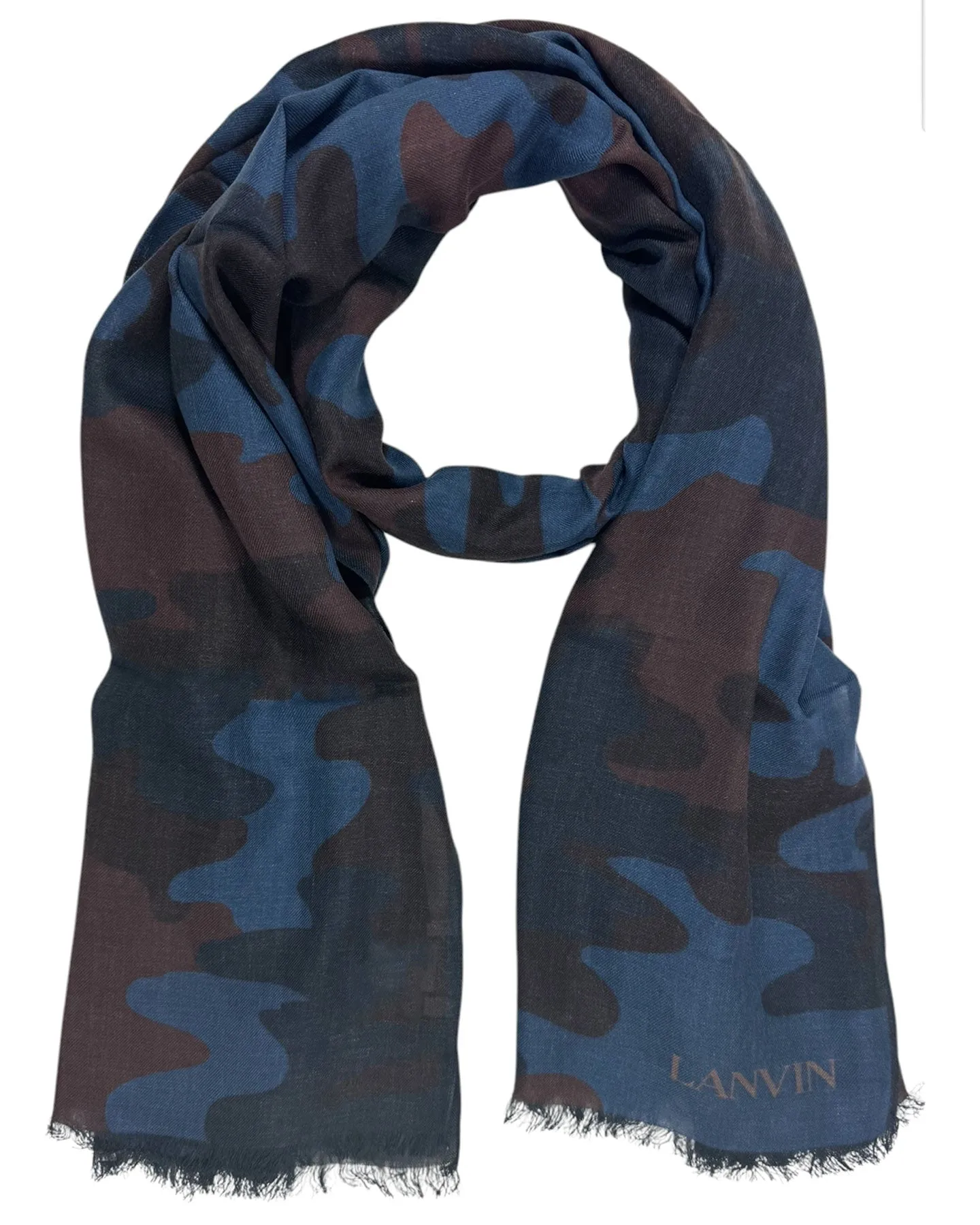 Lanvin Scarf Midnight Blue Brown Camo - Cashmere Modal Shawl