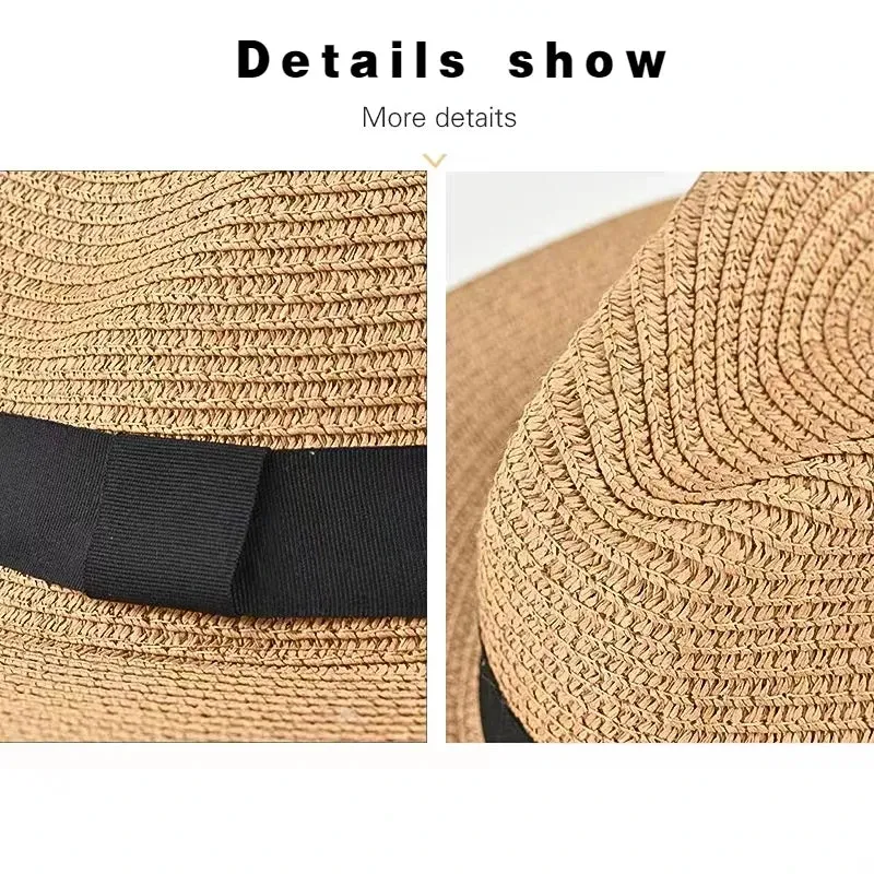 Large Size 56-58 59-60cm New Natural Panama Straw Hat Summer Men Women Wide Brim Beach UV Protection Fedora Sun Hat Wholesale