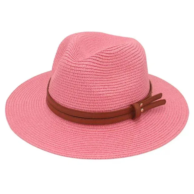 Large Size 56-58 59-60cm New Natural Panama Straw Hat Summer Men Women Wide Brim Beach UV Protection Fedora Sun Hat Wholesale