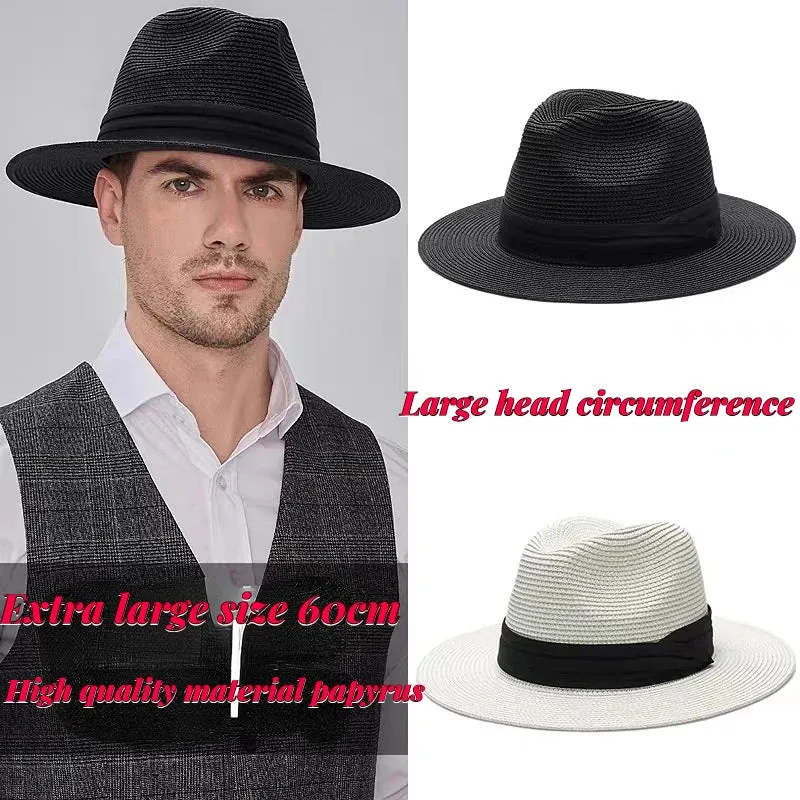 Large Size 56-58 59-60cm New Natural Panama Straw Hat Summer Men Women Wide Brim Beach UV Protection Fedora Sun Hat Wholesale