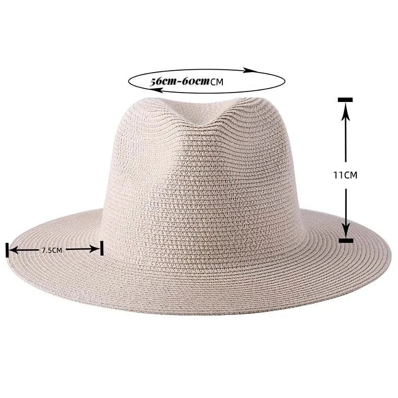 Large Size 56-58 59-60cm New Natural Panama Straw Hat Summer Men Women Wide Brim Beach UV Protection Fedora Sun Hat Wholesale