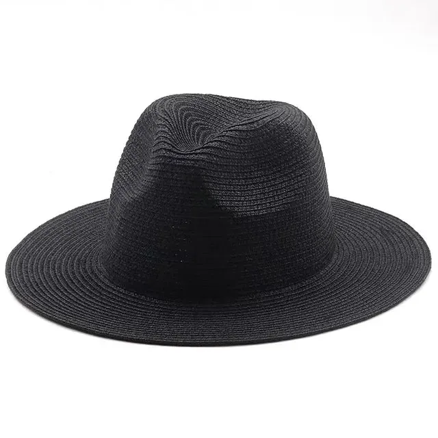 Large Size 56-58 59-60cm New Natural Panama Straw Hat Summer Men Women Wide Brim Beach UV Protection Fedora Sun Hat Wholesale