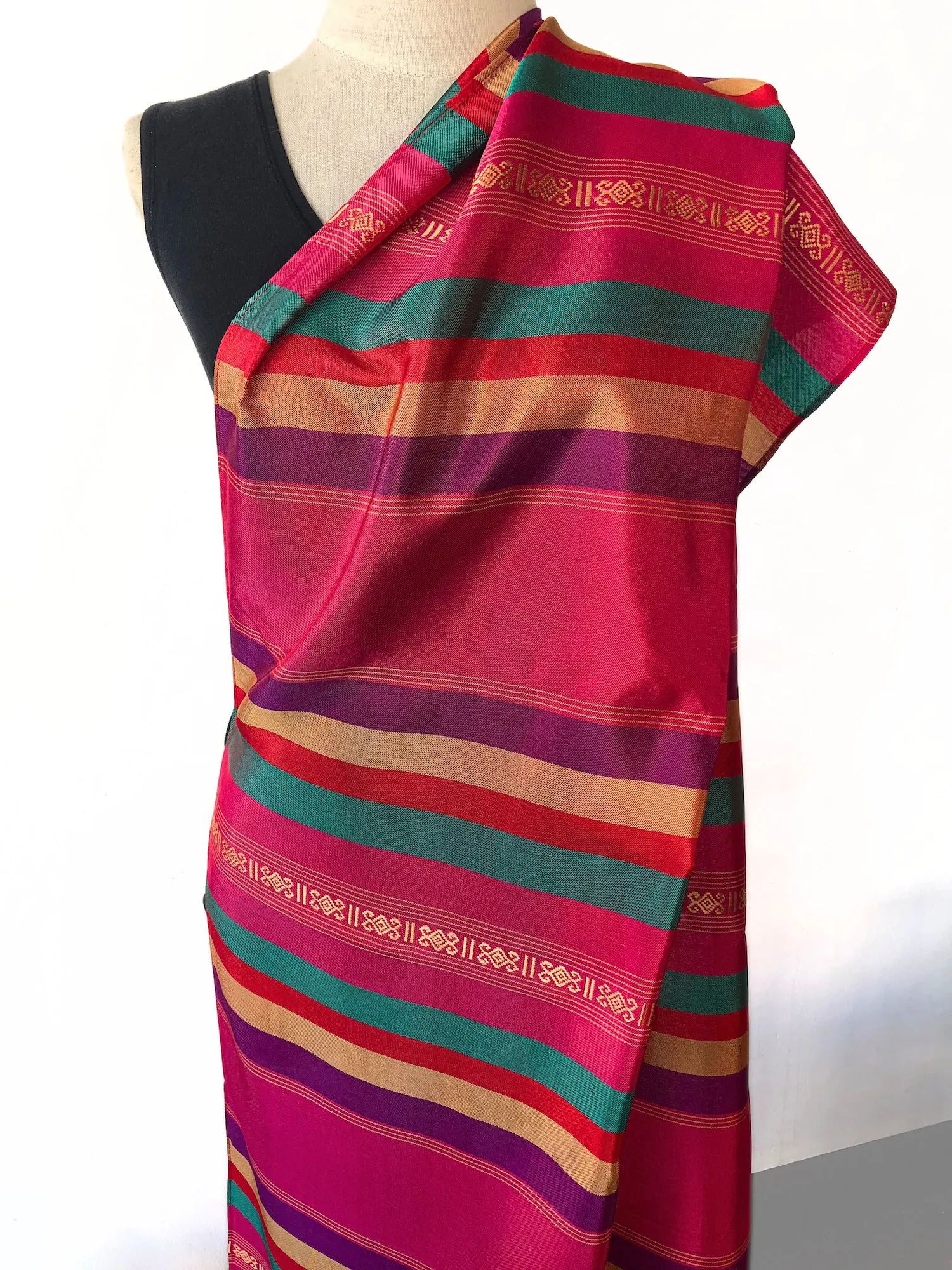 Large striped Silk and Rayon Woven Shawl