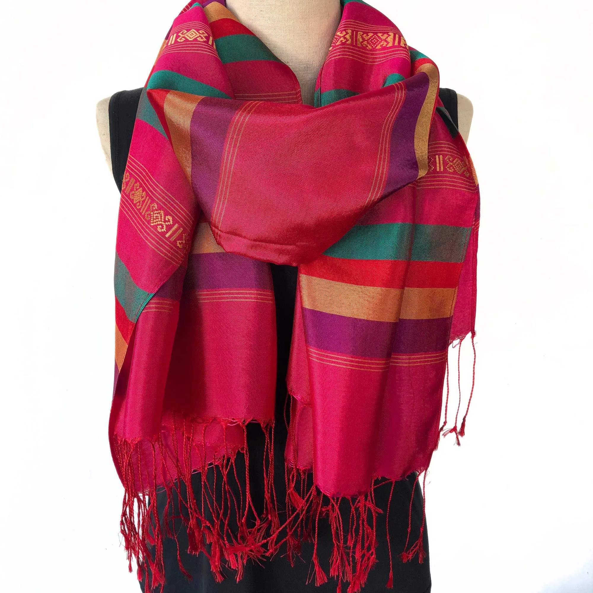 Large striped Silk and Rayon Woven Shawl