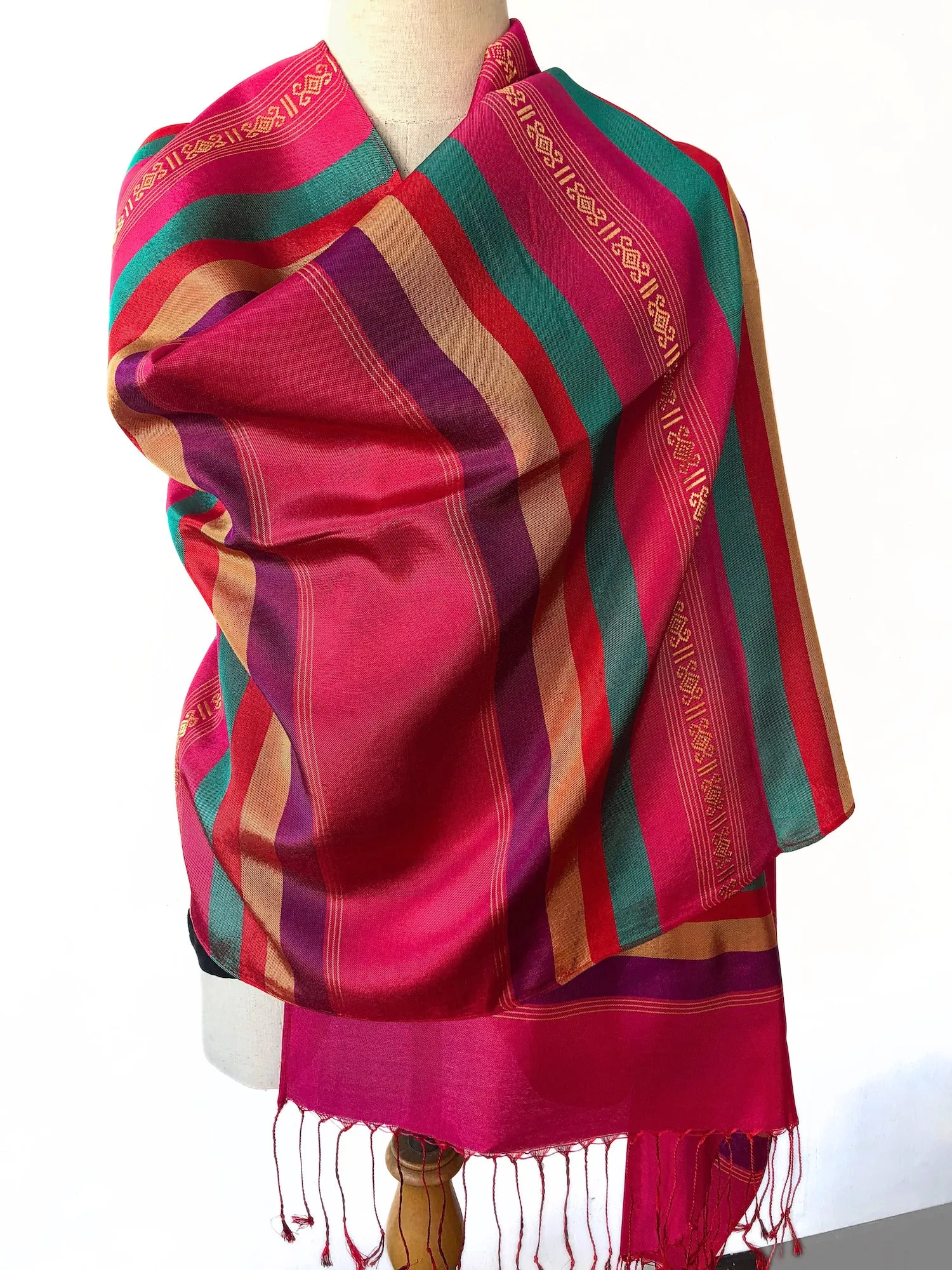 Large striped Silk and Rayon Woven Shawl