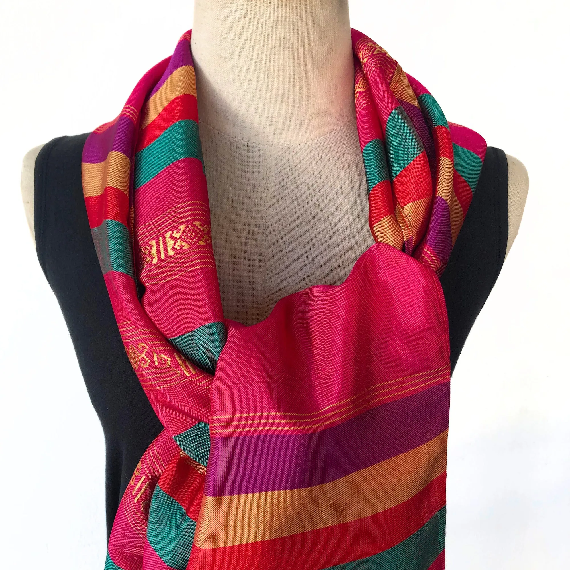 Large striped Silk and Rayon Woven Shawl