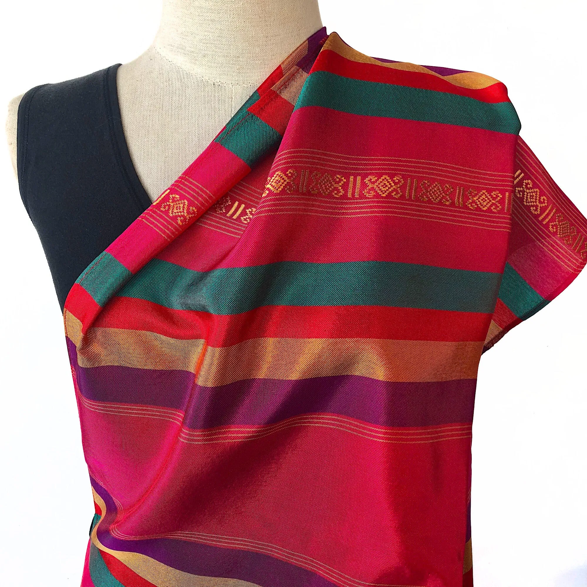 Large striped Silk and Rayon Woven Shawl