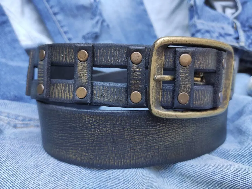 Leather Belt with Gold Wash Womens Custom Fashion Accessory for Men  Black Buckle Belt