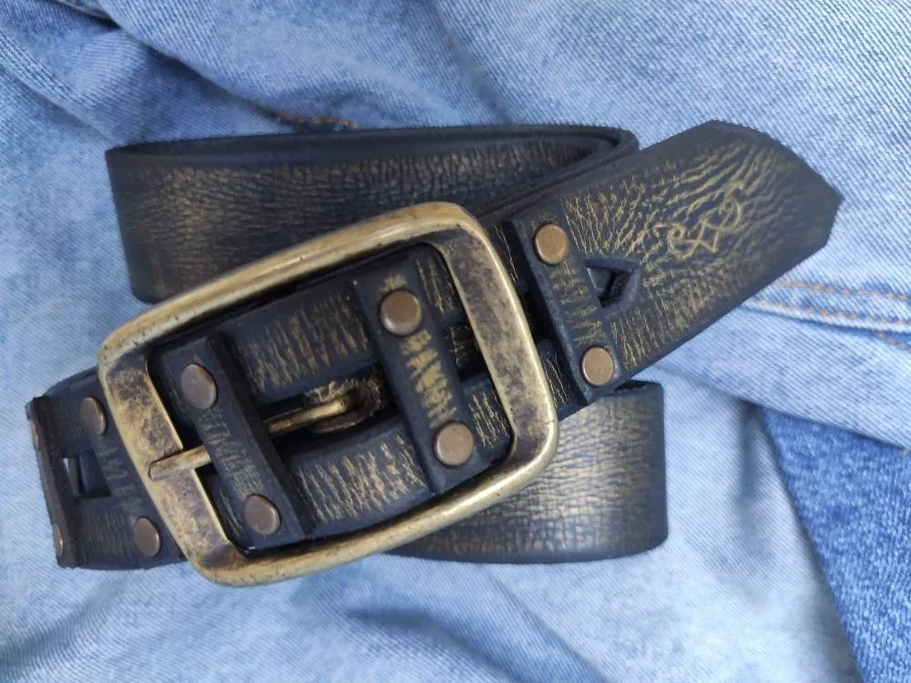 Leather Belt with Gold Wash Womens Custom Fashion Accessory for Men  Black Buckle Belt