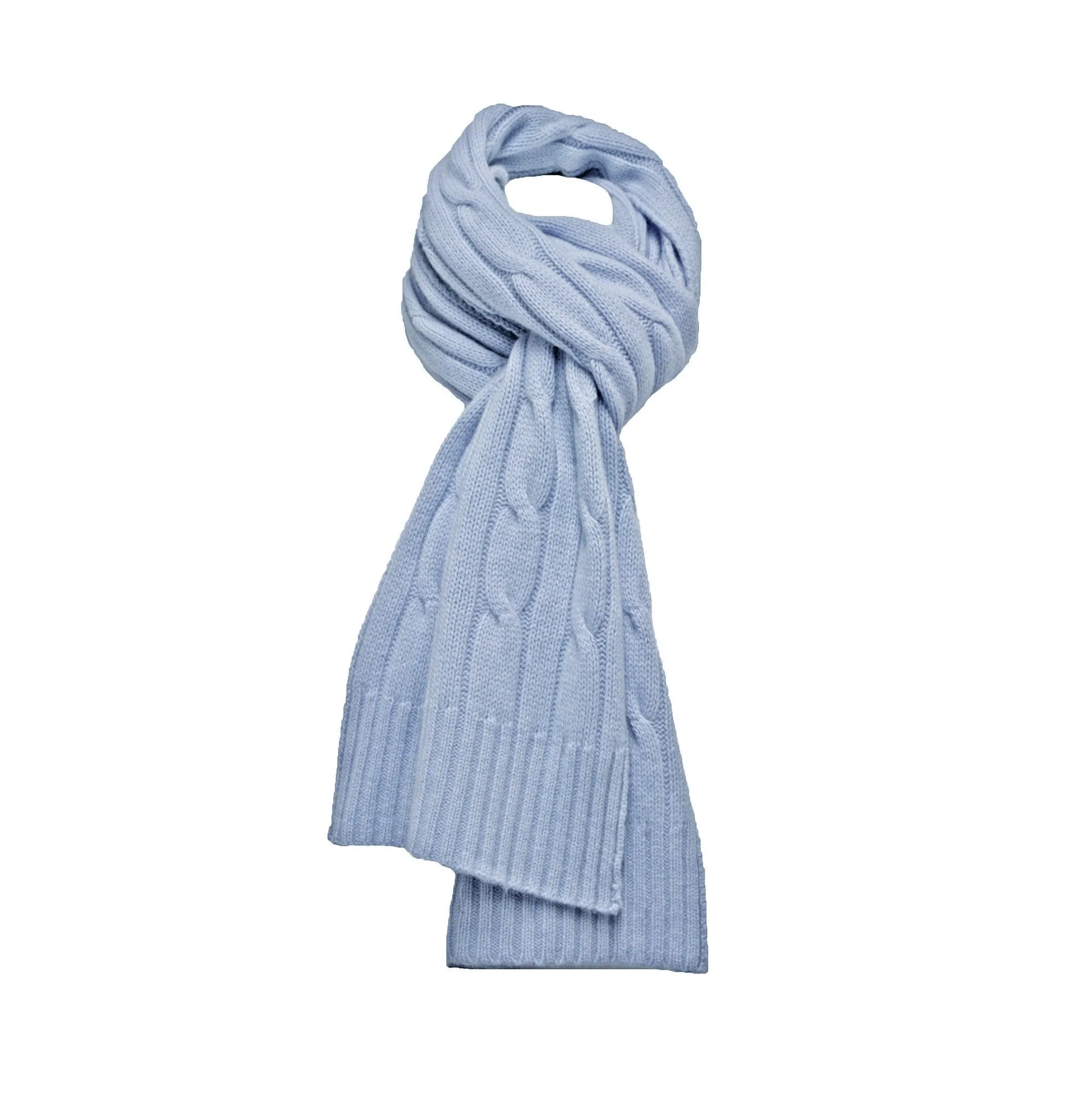 Light Blue Cashmere Cable Scarf