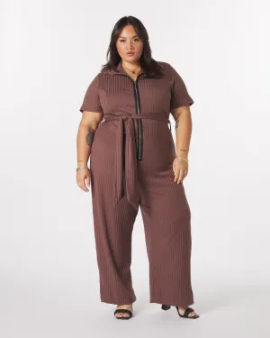 “Lucia" Knit Belted Jumpsuit in Acorn