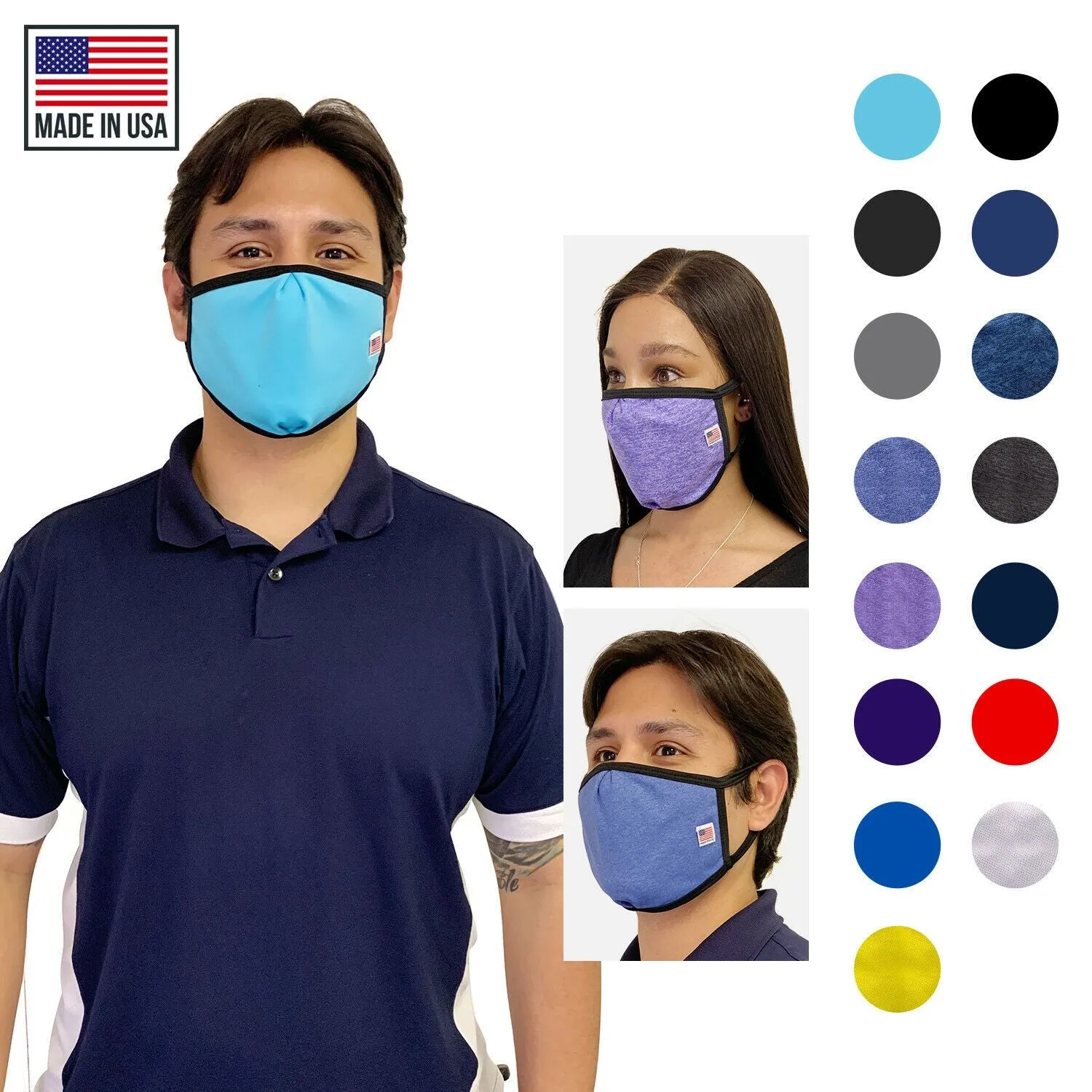 Made in USA Face Masks Mouth Nose Washable Reusable Double Layer Mask Cotton Cloth Blend