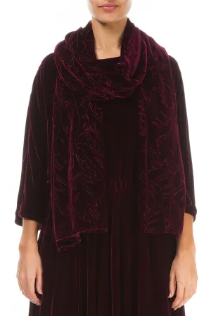 Magenta Devoré Feather Silk Velvet Scarf