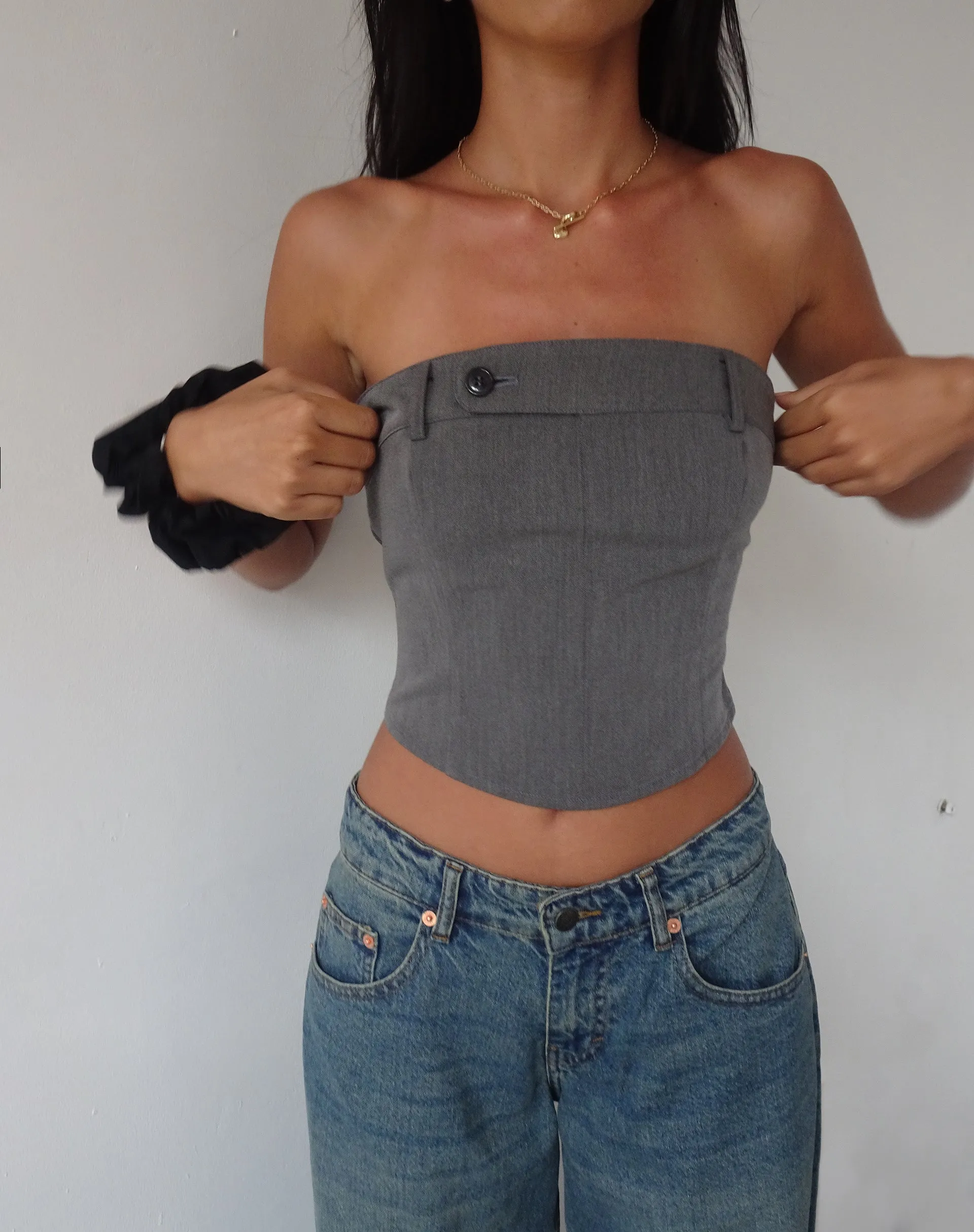 Manaf Belt Detail Corset Top in Tailoring Charcoal