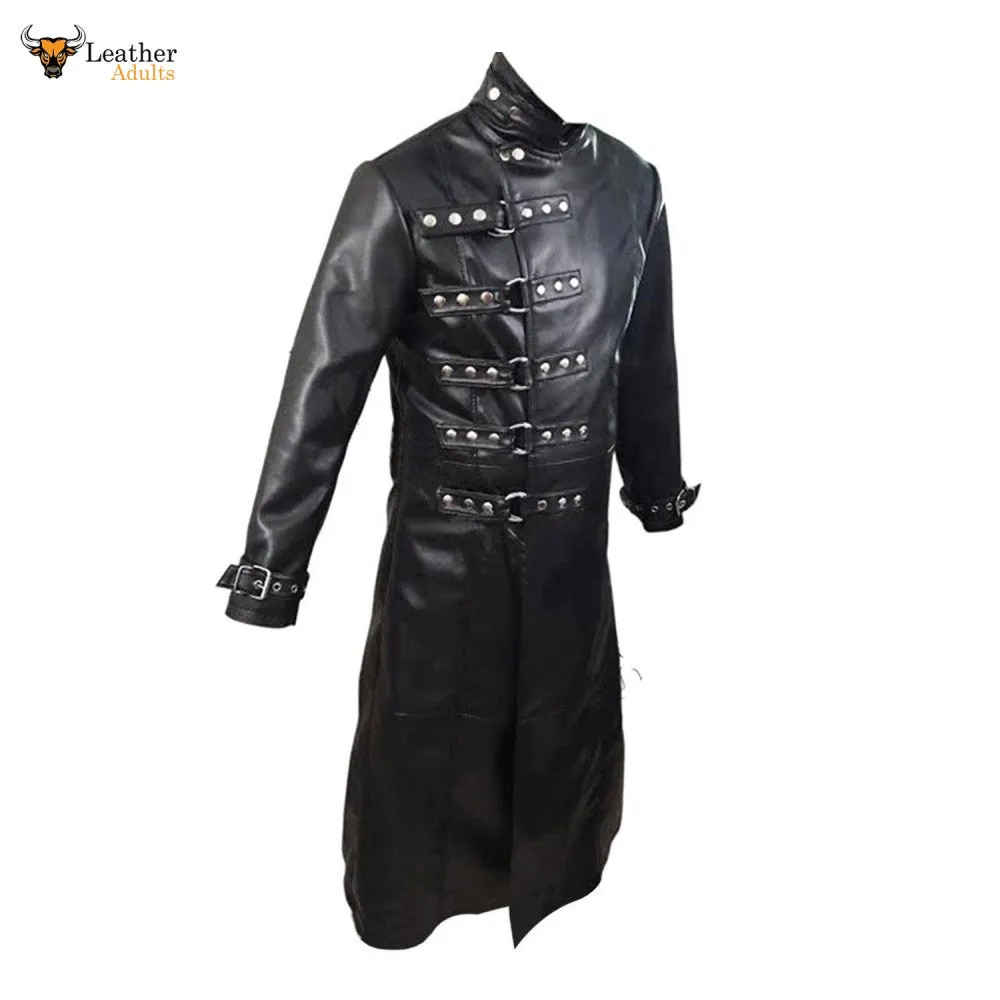 MENS GOTHIC COAT GENUINE BLACK LEATHER STEAMPUNK VAN HELSING COAT T19