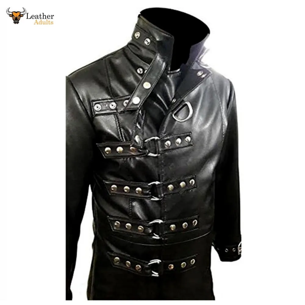 MENS GOTHIC COAT GENUINE BLACK LEATHER STEAMPUNK VAN HELSING COAT T19