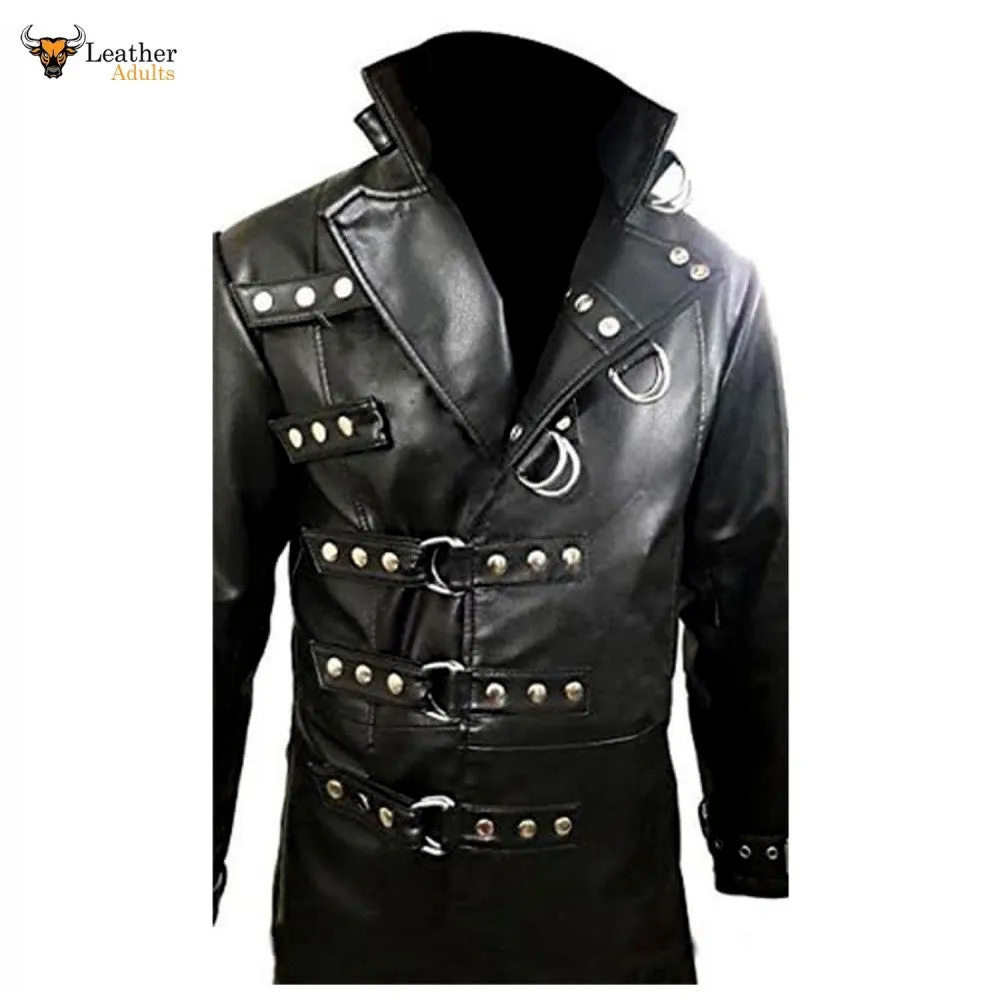 MENS GOTHIC COAT GENUINE BLACK LEATHER STEAMPUNK VAN HELSING COAT T19