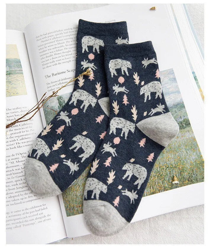 Miss June’s | Set of 3 pairs cotton socks; Cute | Animals | Cool | Patterned | Designed | Women | Gift Idea | Casual | Stylish | Comfortable