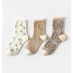 Miss June’s | Set of 3 pairs cotton socks | Cute | Pink | daily | Patterned | Designed | Women | Gift Idea | Casual | Stylish | Comfortable