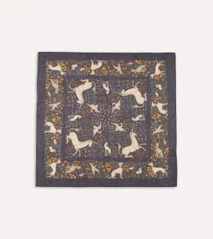 Navy Unicorn Print Wool-Silk Square Scarf