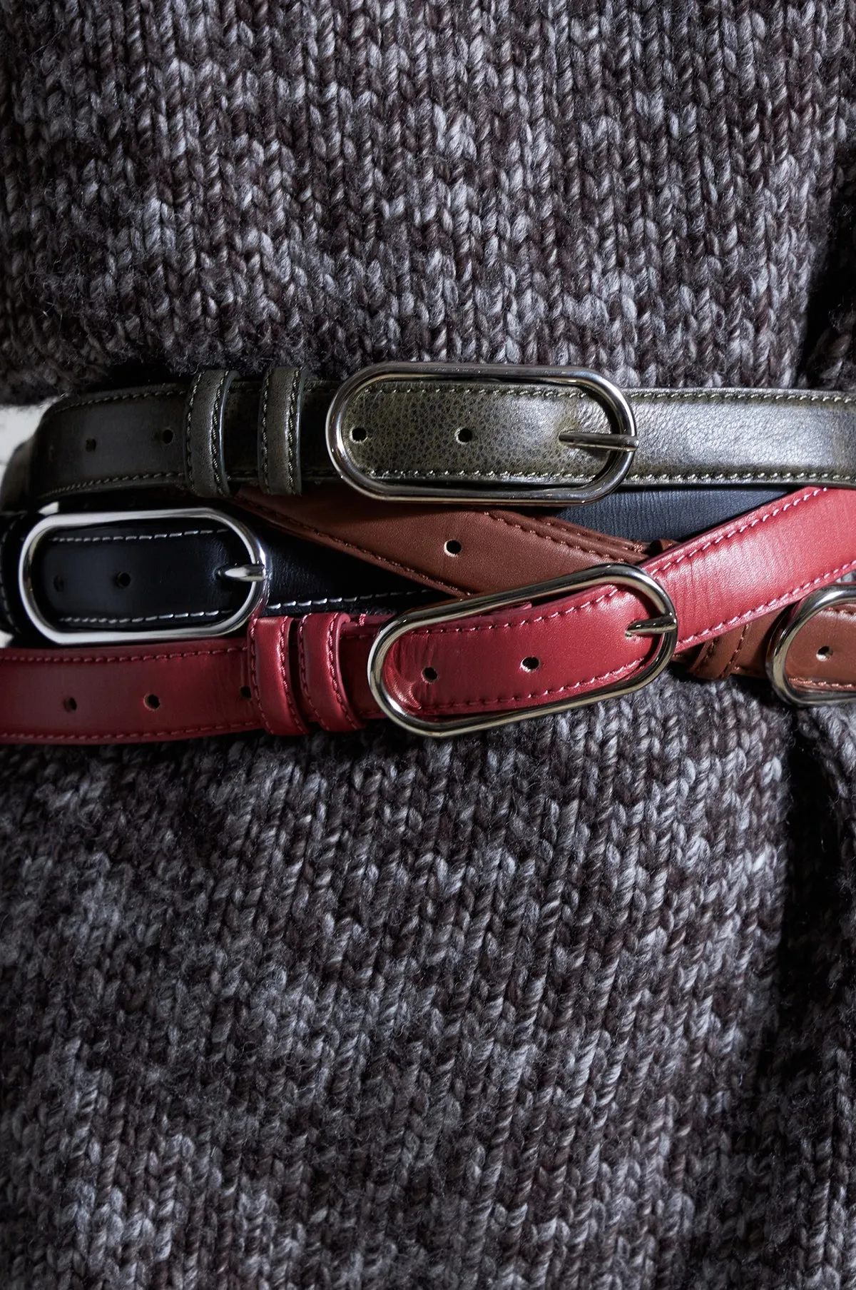 Nola Slim Leather Belt Dusty Cedar Red