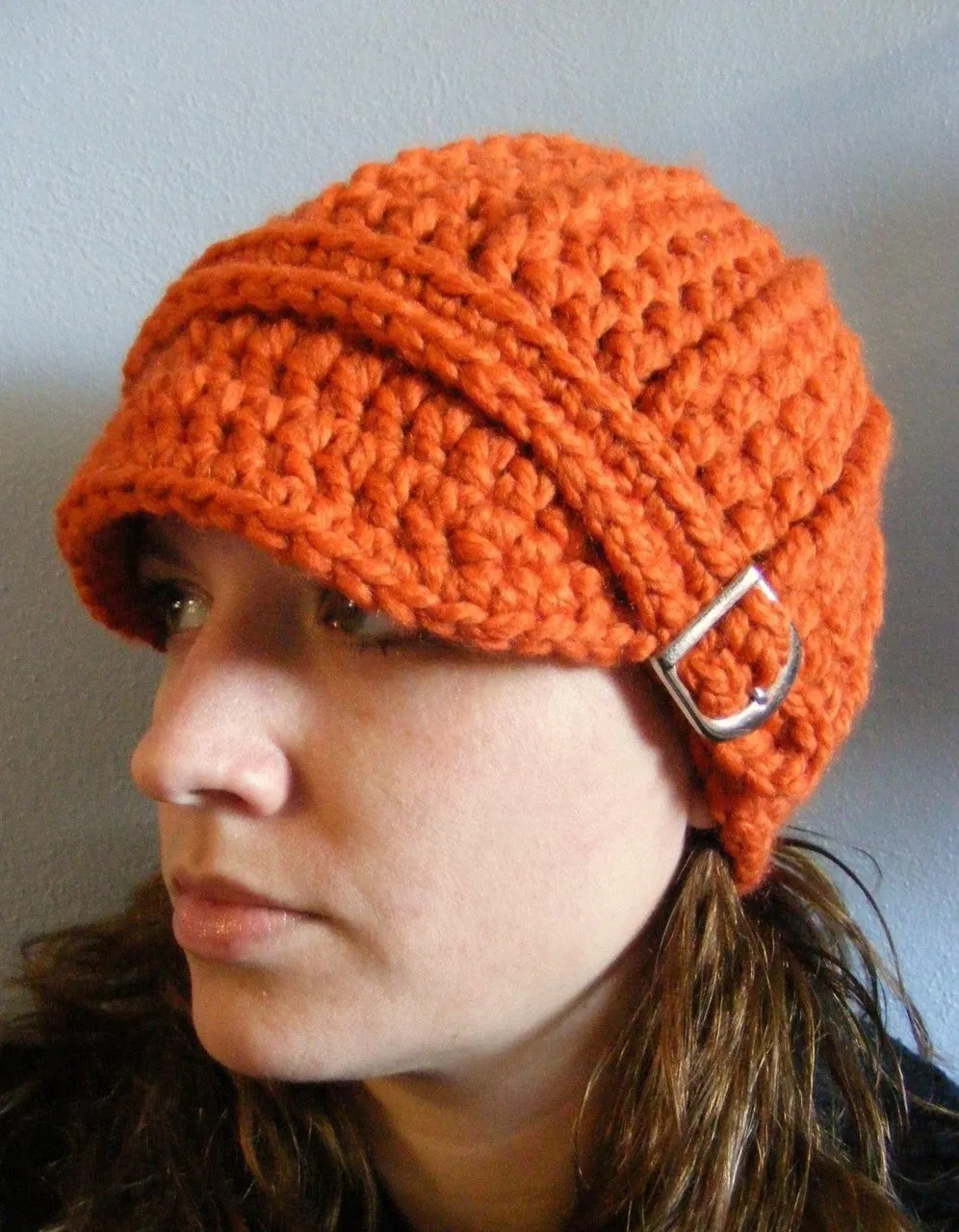 Orange pumpkin buckle beanie winter hat