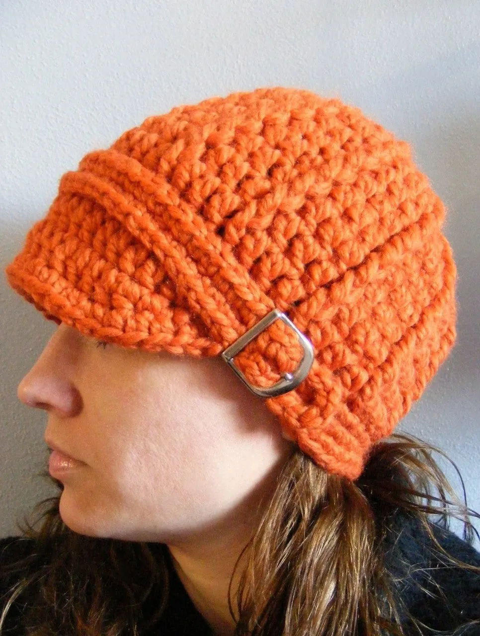 Orange pumpkin buckle beanie winter hat