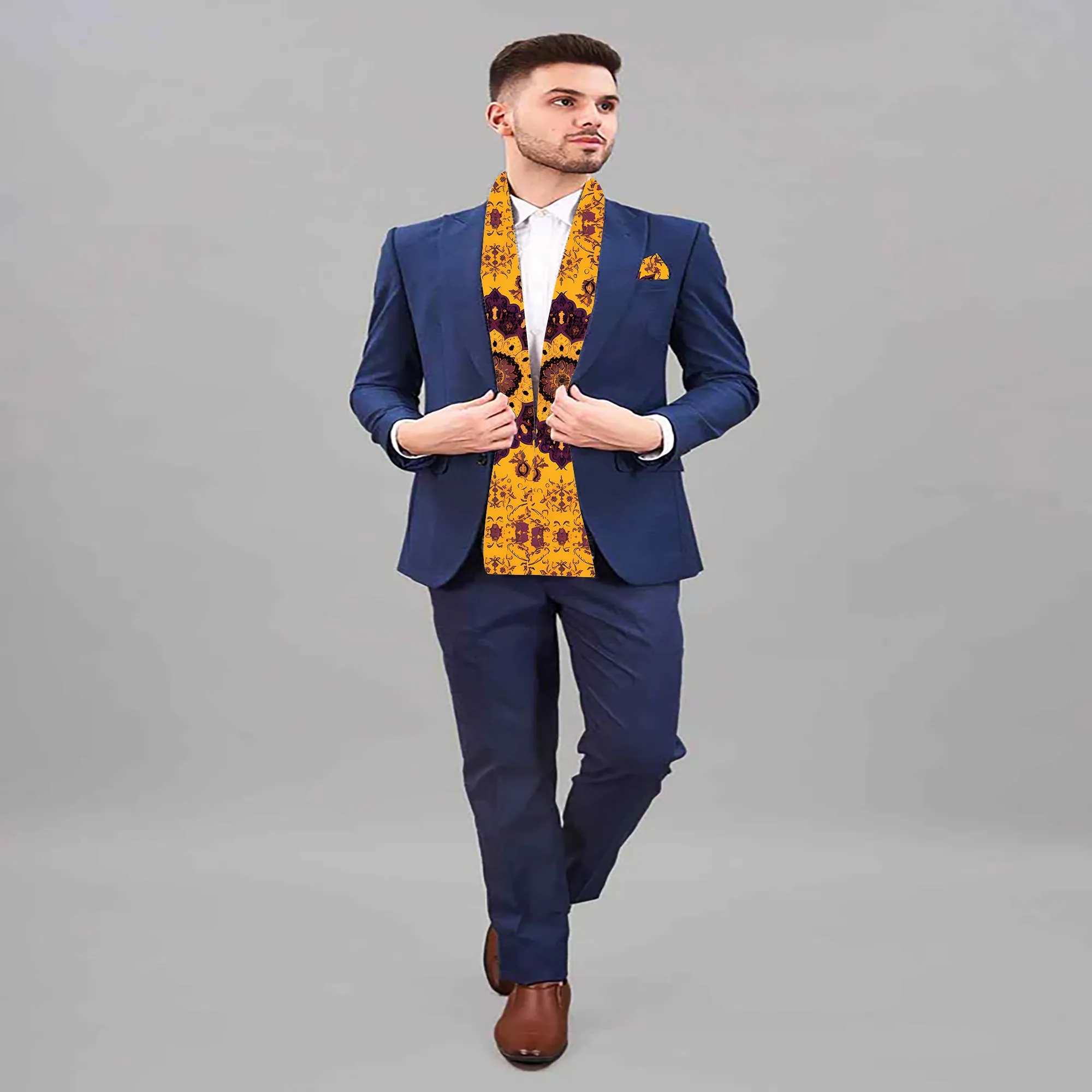 PAKISTANI BRAND SCARF AND POCKET SQUARE SET -  ROMANIAN FOLK