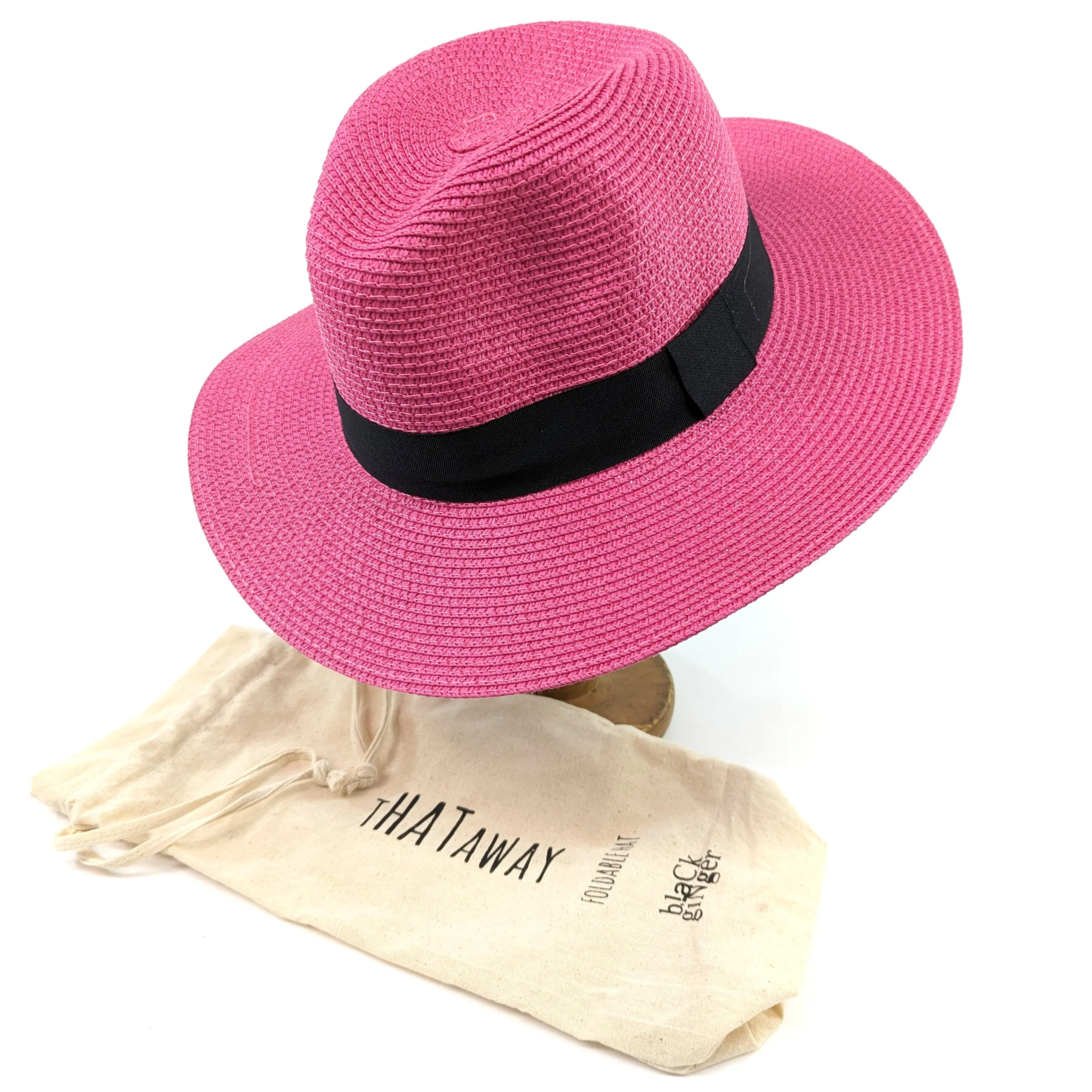 Pink Folding Travel Panama Sun Hat (59cm)