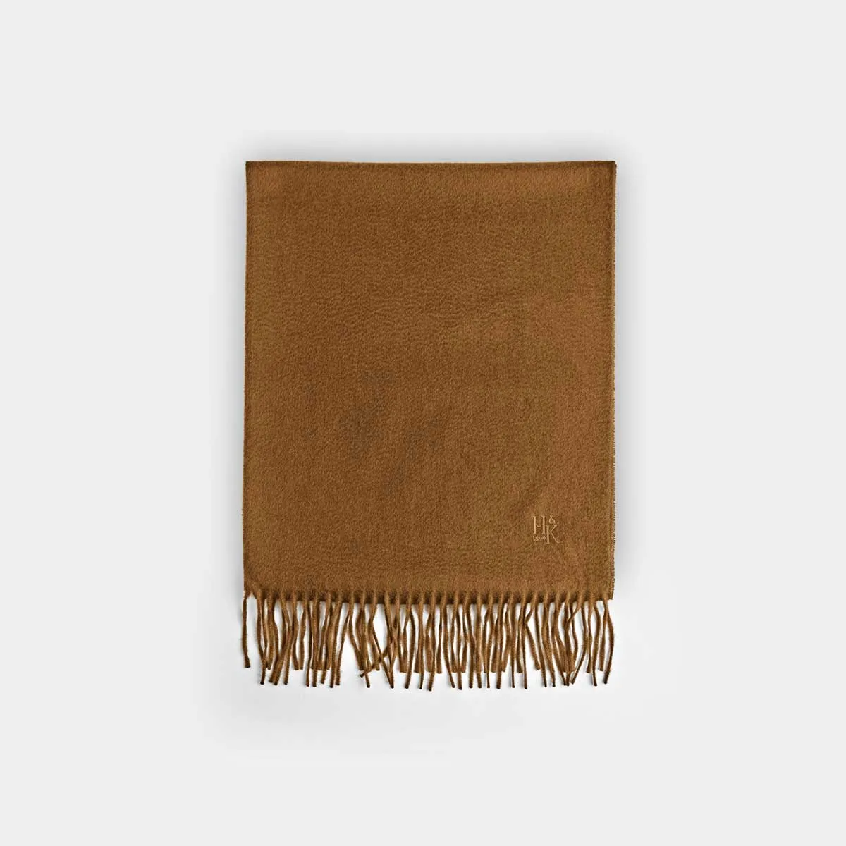 Plain Light Brown Wide Width Pure Cashmere Scarf