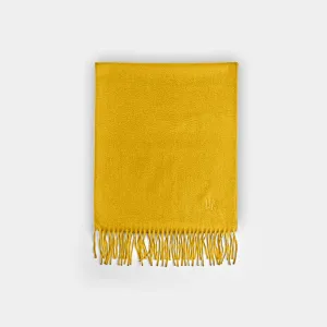 Plain Yellow Wide Width Pure Cashmere Scarf