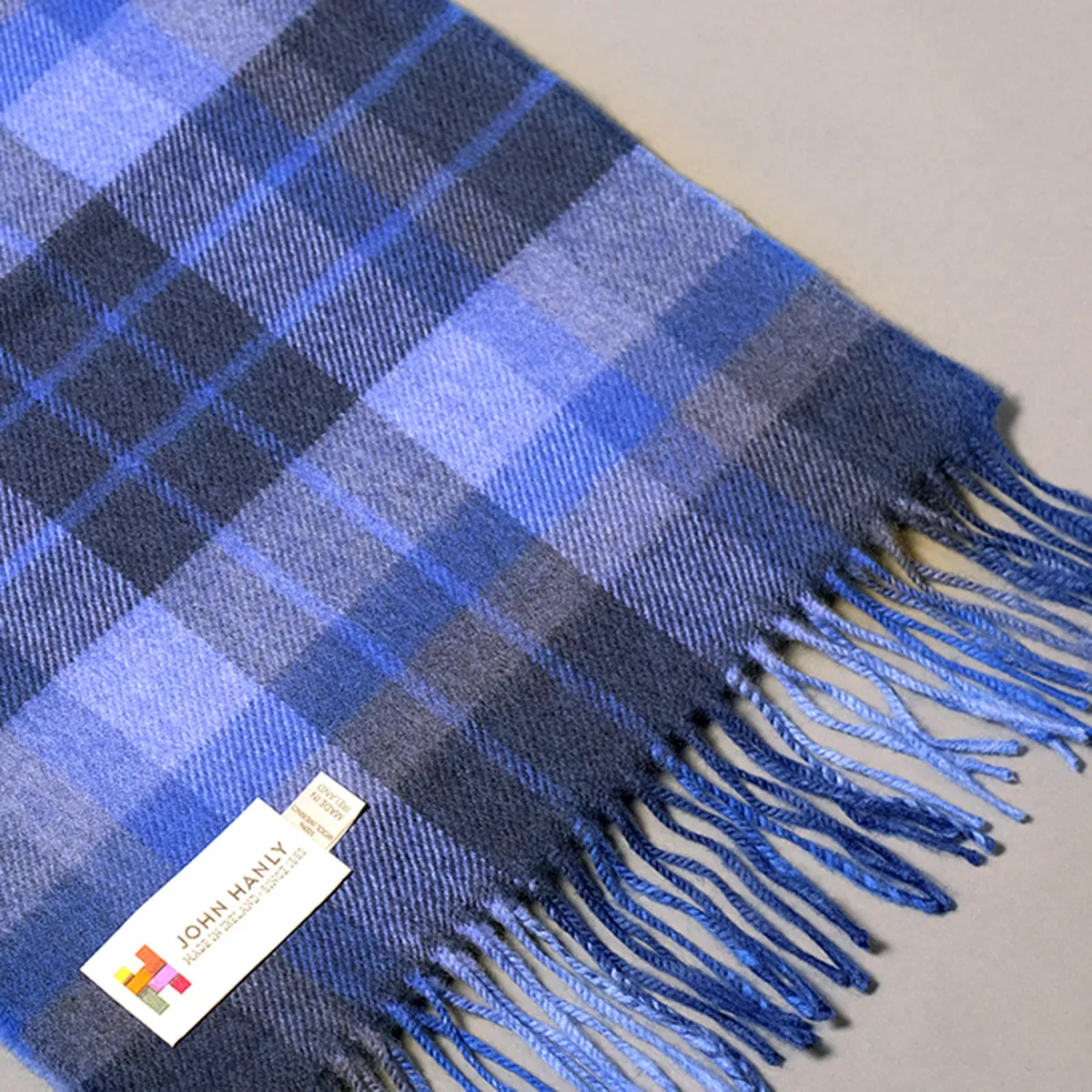 Pure merino wool scarf in navy & blue check